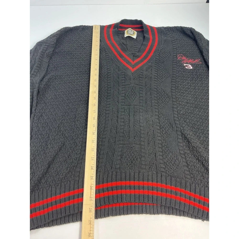 Vintage Dale Earnhardt Black Red Knit Sweater Men's Size XL+ NASCAR Racing #3